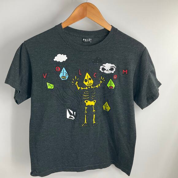 VOLCOM Womens Doodle Kite Skeleton Halloween Grunge Tshirt Medium - Picture 1 of 11